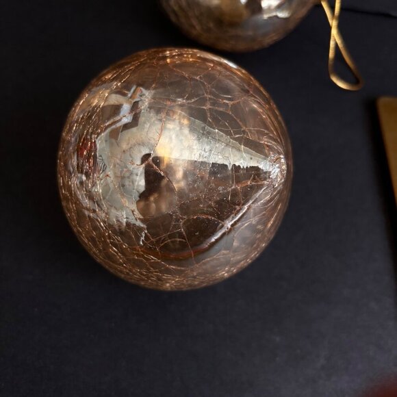 Kugel Style Christmas Ornaments Gold Glass Set Of 3 Crackle Large Vintage Heavy - Picture 8 of 8